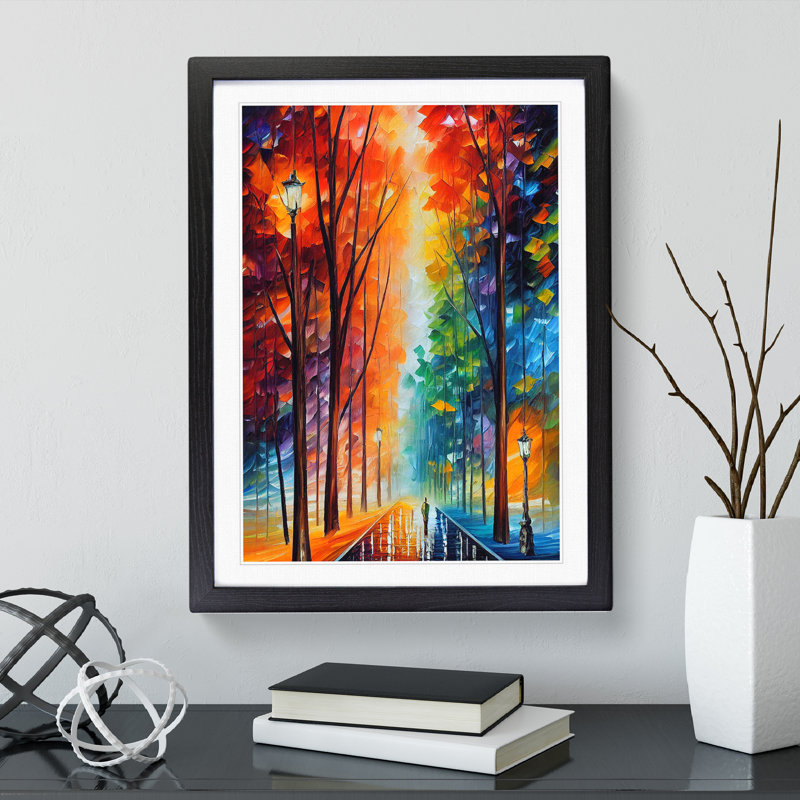 Colourful Woodland Forest No.2 - Single Picture Frame Painting, 34cm H x 25cm W x 2cm D, Black Framed