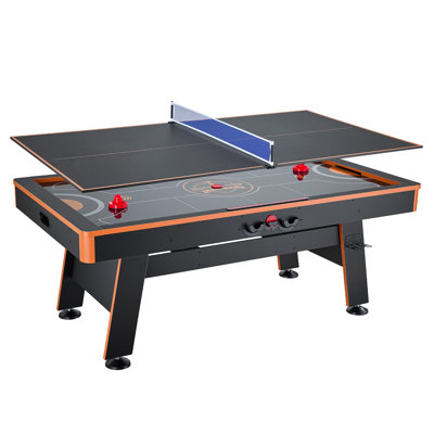 Ensemble de table de jeu combinée 3-en-1 de 80 pouces avec table de ping-pong de hockey sur coussin d'air, peu encombrante pour la salle de jeux familiale, table de hockey multi-jeux d'arcade, ensemble complet d'accessoires inclus