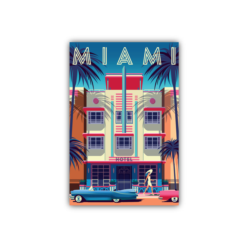 Affiche de voyage de style rétro de Miami, impression rétro non encadrée, art mural maison et bureau, L 24 po x H 36 po
