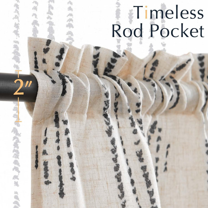 Rideau de cuisine Boho Linen, Noir / Beige, L 50 po x L 24 po