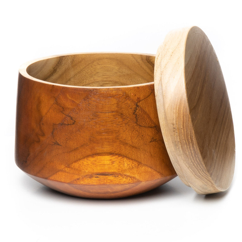 Rounded Edge Efran Wooden Bowl with Lid - Regular