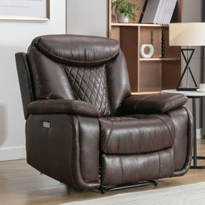 Saneela 40" Wide Modern Breathable Leather Power Recliner with Durable Diamond Stitching \u0026 USB