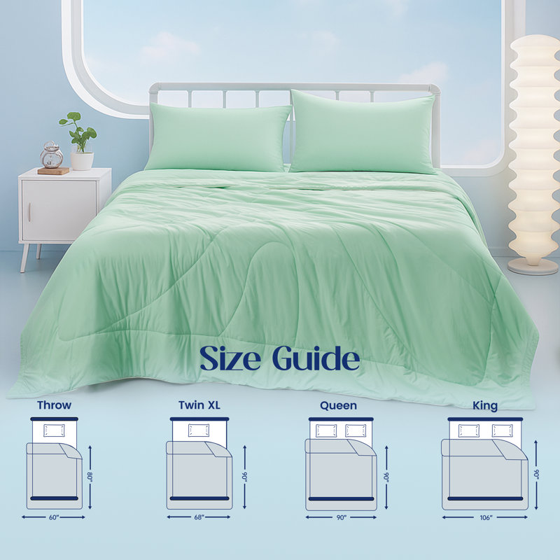 Soft Double Sided Bed Cooling Comforter for Hot Sleepers Night Sweats, Q-Max > 0.45, Green, King