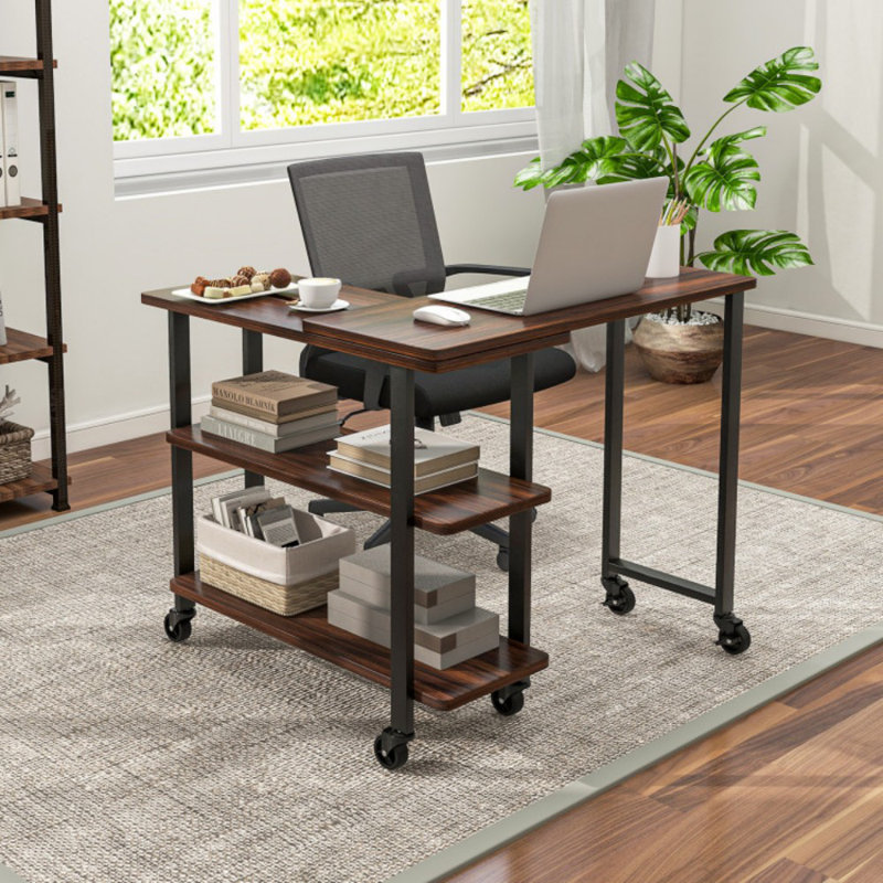 Patented 360° Free Rotating Sofa Side Table with Storage Shelves and Casters
