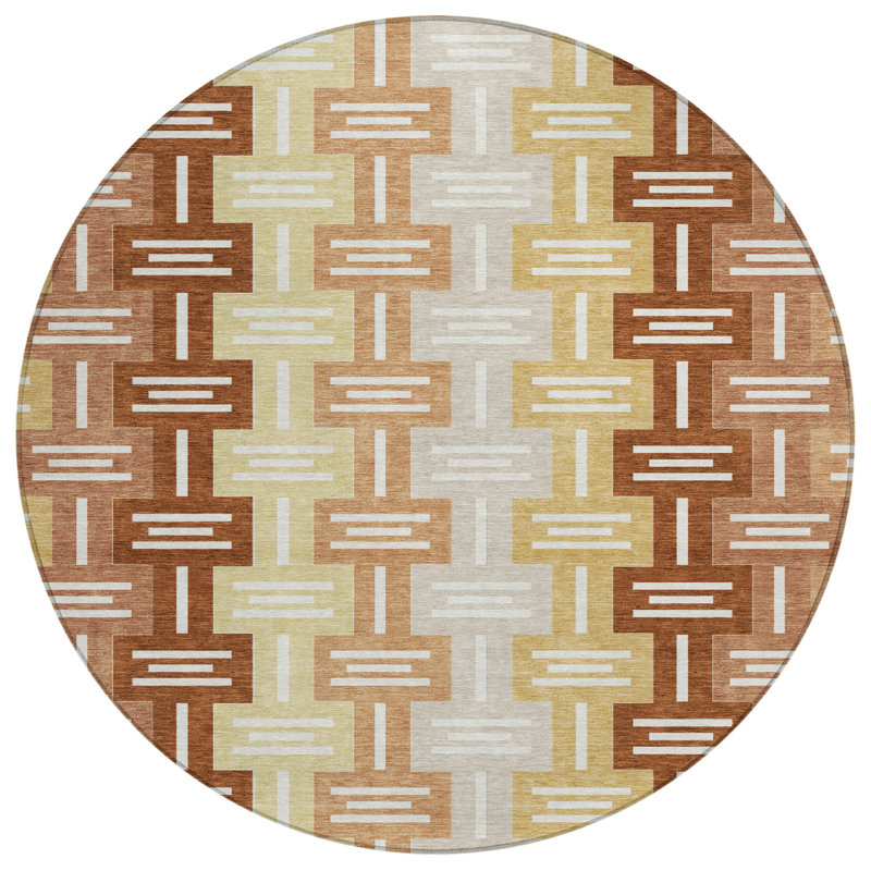 Machine Washable Indoor/Outdoor Chantille ACN2556 Mid-Century Modern Rug, Round 8', Paprika
