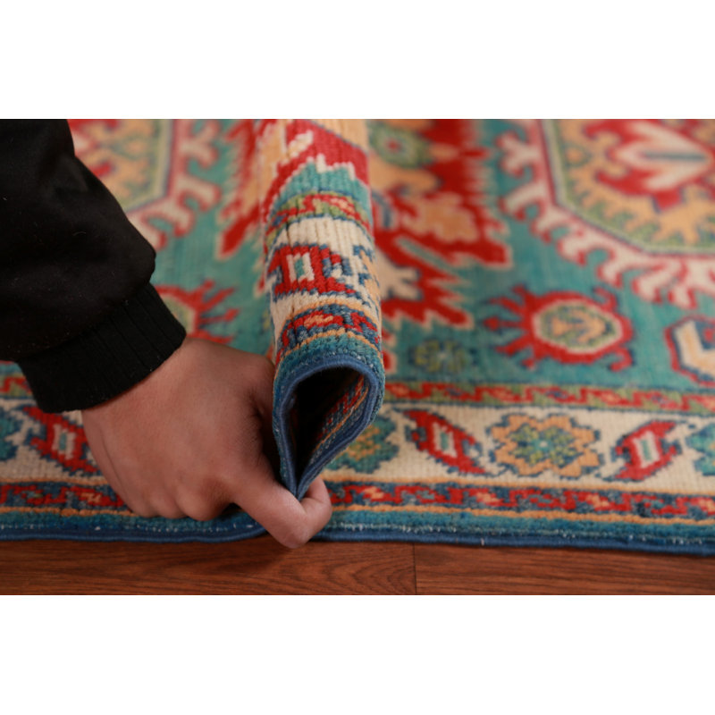 Tapis turquoise fait à la main Kazak 3 x 4