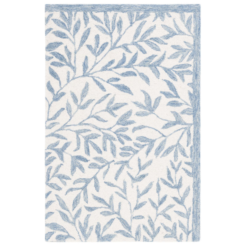 Tapis bleu / ivoire en laine / coton touffeté à la main Iqarar, Tapis de couloir 2 pi 3 po x 8 pi