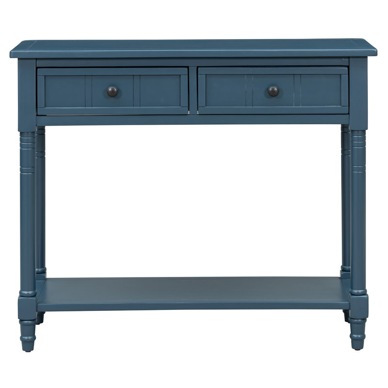 Console de style traditionnel avec deux tiroirs et une tablette inférieure (bleu marine foncé)