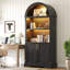 French Vintage Arched Display Cabinet with LED Lighting, Open Shelving and Cupboard Storage-519878917