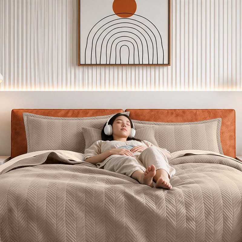 Ensemble de couvre-lit en microfibre gaufrée en lin avec taies d'oreiller, literie matelassée réversible et respirante pour un confort tout au long de l'année