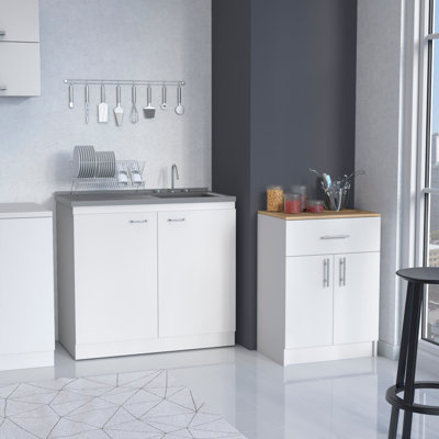 Lewisville 2 Piece Kitchen Set, Pantry Cabinet + Freestanding Sink