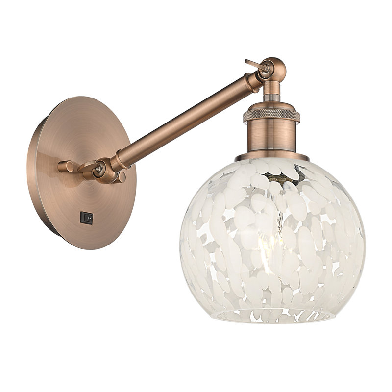 Applique murale 1 lumière Ballston White Mouchette, H 8 po x l 6 po x P 12 po, Cuivre antique