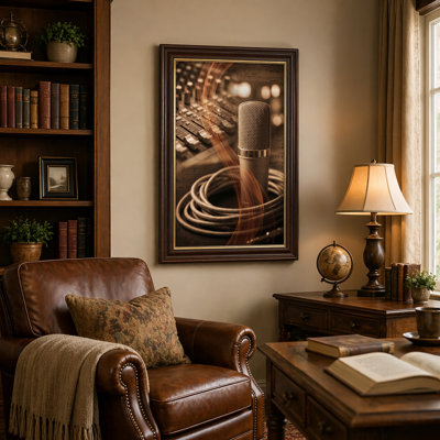 Art mural antique sur toile encadré doré pour le salon, la chambre à coucher, le bureau ou le vestibule - Décoration murale décorative avec studio de musique