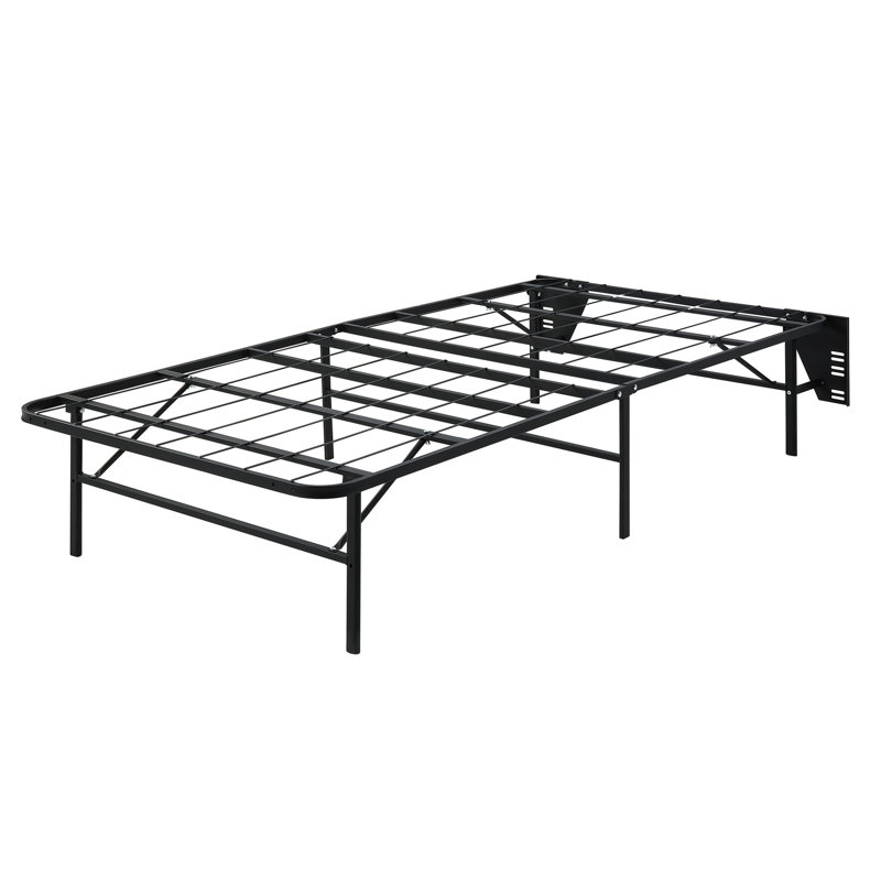 Structure de lit simple pliable en métal noir, d'une largeur de 38,75 po, profil haut et pliable, Lit simple