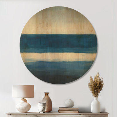 Bandes Horizon Cobalt - Décoration murale ronde en bois de style côtier