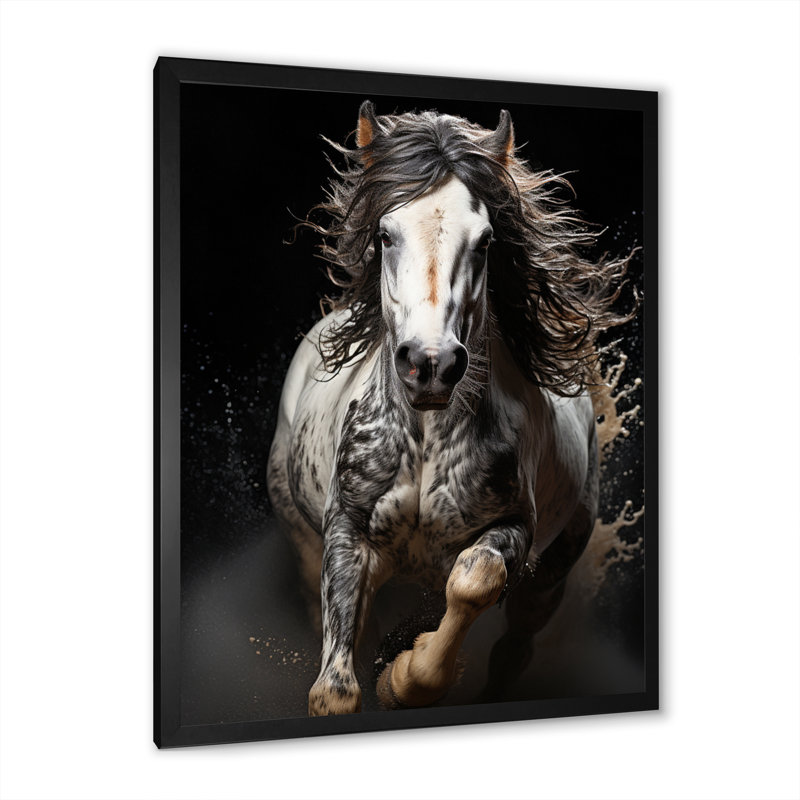 «White Horse Stallions Force I», impressions sur toile, Cadre photo noir, H 44 po x l 34 po x P 1,5 po