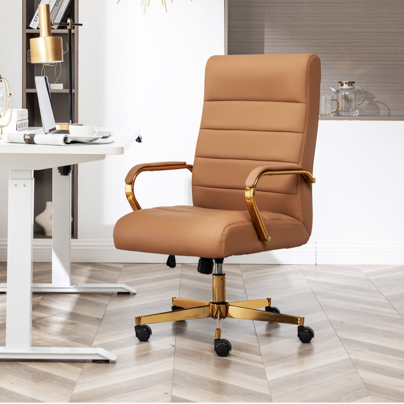 Ergonomic Upholstered High-Back Swivel Office Chair, Orange