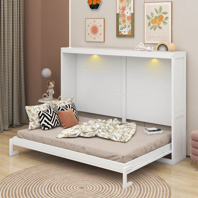 Grand lit escamotable avec DEL, Blanc