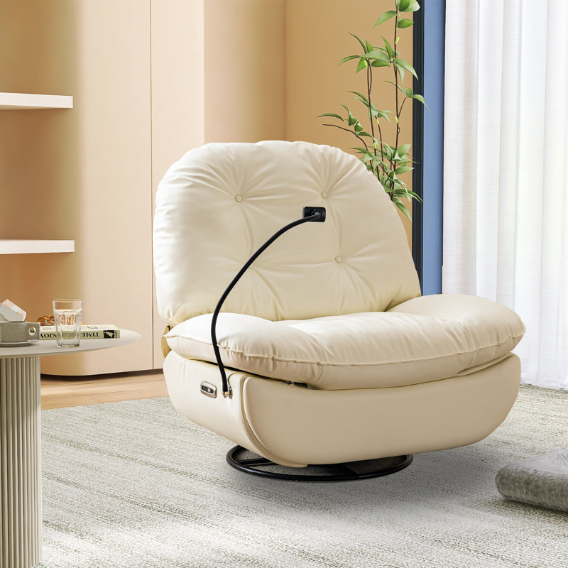Weona Recliner Swivel With Voice Control Bluetooth USB Phone Holder Chair, White