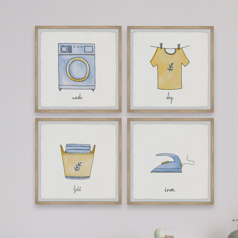 Laundry Services 4 Piece Single Picture Frame Painting Set, 162cm H x 162cm W x 3.81cm D