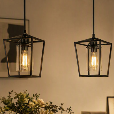 1-Light Lantern Pendant With Glass Shade