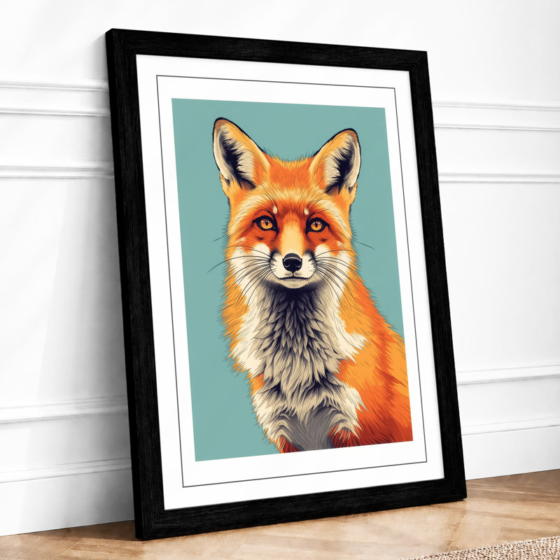 Fox Portrait Modern - Framed Print, Black, A3 - 42.0 x 29.7 cm