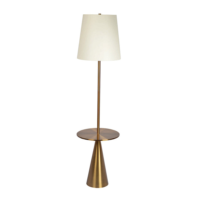 Lampe sur pied céleste moderne avec table d'appoint en laiton avec grand abat-jour blanc