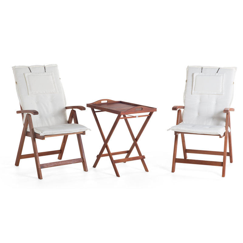Cana 2 - Person Acacia Patio Dining Set with Rectangular Table , Cushions Included, Beige, Brown