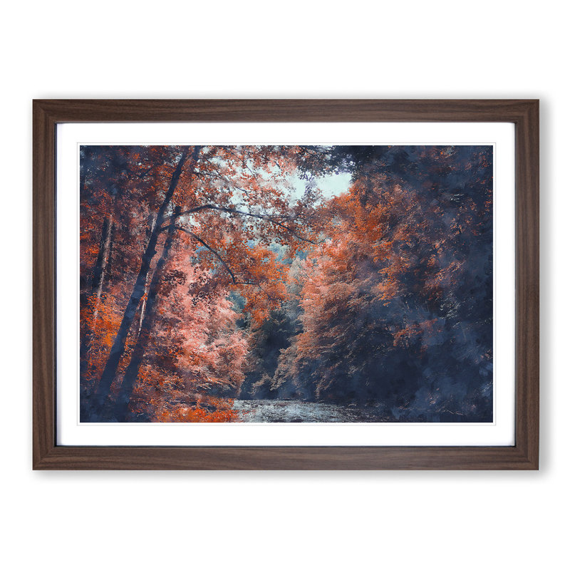 Stream Behind the Red Trees - Picture Frame Graphic Art Print, Walnut Framed, 24cm H x 33cm W x 2cm D