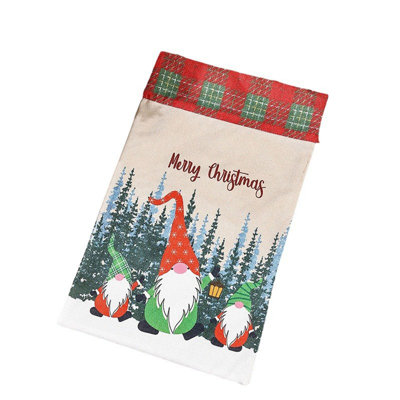 Santa Forest Gnome Christmas Gift Pouch. Large Drawstring Candy Bag. Plaid Cuff Xmas Present Bag For Christmas Party Favors, Christmas Decorations