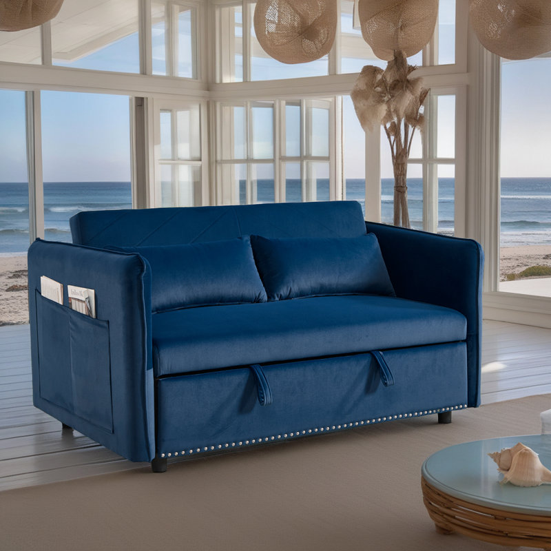 Canapé-lit convertible moderne en velours 3 en 1 avec dossier réglable et rangement - Futon peu encombrant pour petits espaces de vie