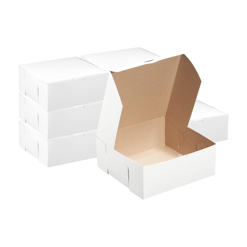 Boîtes à pâtisserie en carton kraft blanc 9 x 9 x 4 Ecoqualité - pour pâtisseries, biscuits, gâteaux, tartes, boîtes-cadeaux et fêtes de naissance (50)