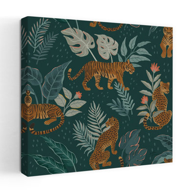 Grand chat, motif de beauté, chat abstrait, palmier, tigre, art floral tropical