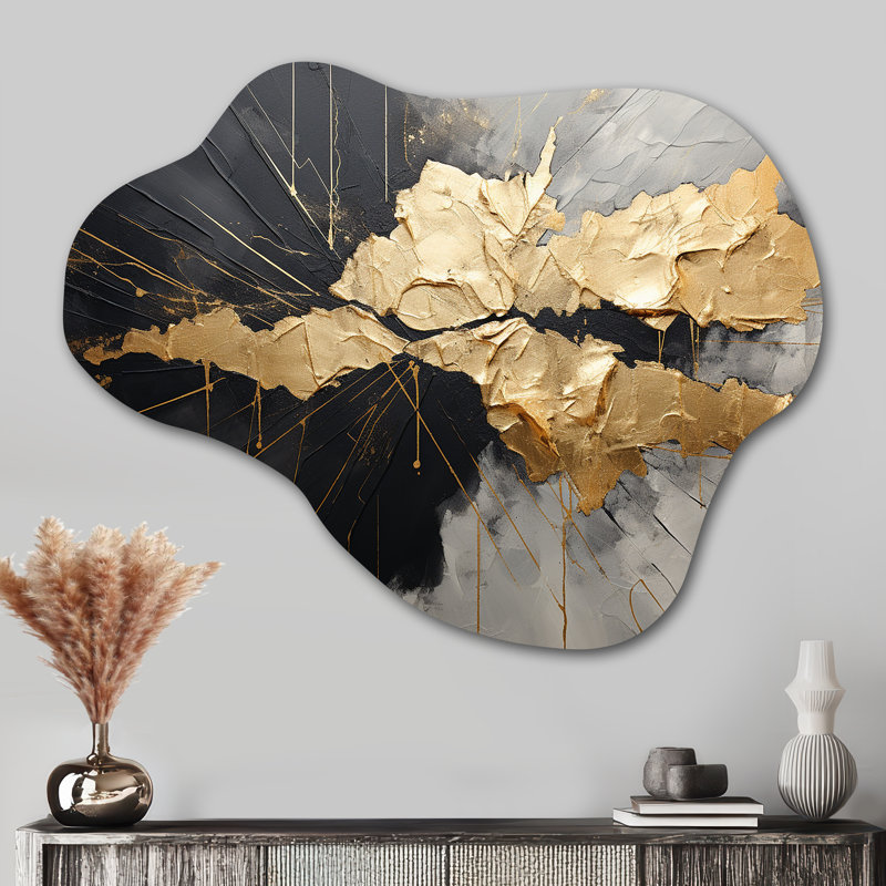 «Black and Gold Abstract Meditation I - Cloud Abstract», art mural en métal, reproduction de sculpture murale asymétrique