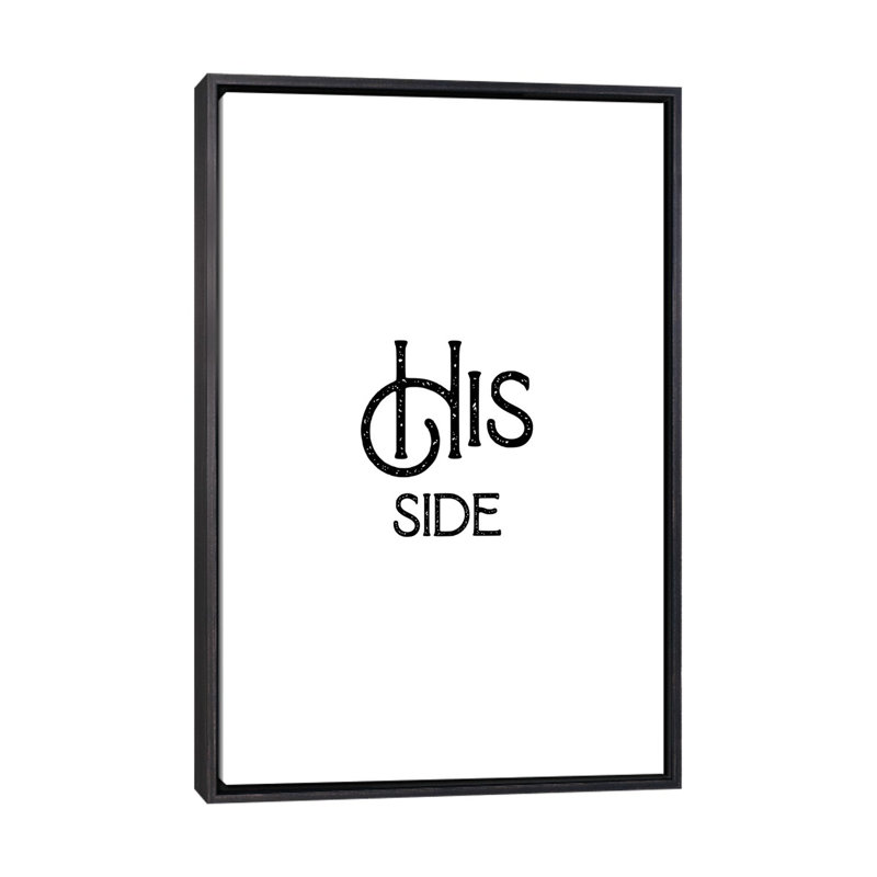 His Side-impression d’art textuel, H 26 po x l 18 po x 1,5 po, Toile avec cadre noir patiné, Pas de tapis