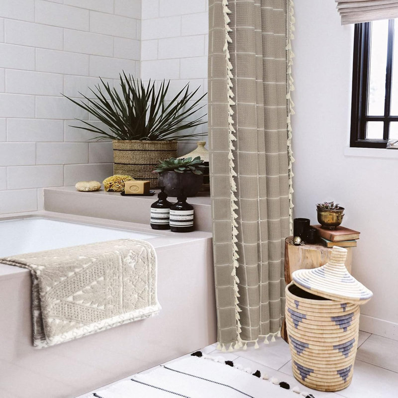 Rideau de douche Boho Farmhouse, Beige