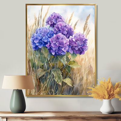 Farley, hortensias et herbes sauvages - hydrangées, reproduction d'art sur toile