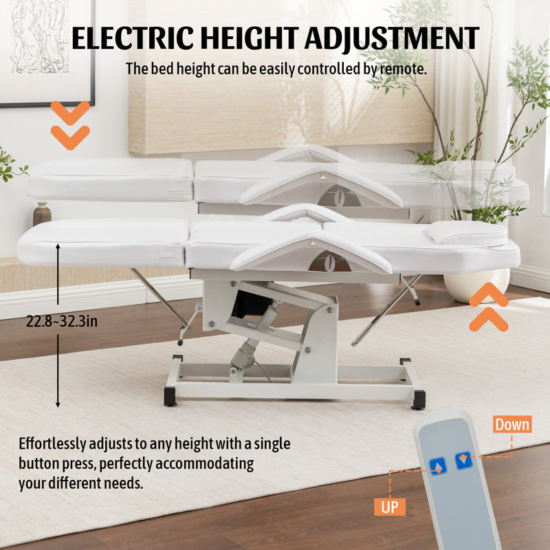 Lit de salon pliant électrique blanc avec télécommande, hauteur, capacité de 440 lb pour les traitements de tatoo et de spa