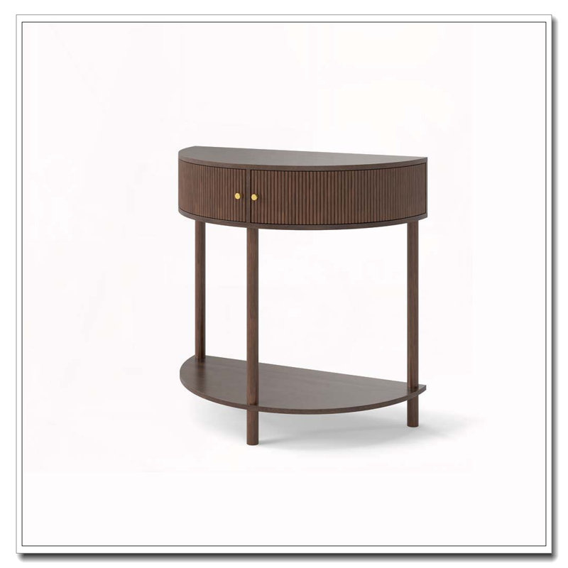 Console Table Half Moon Design End Table With 2 Storage Drawers And Bottom Shelf For Living Room, Bedroom, Study, Hallway