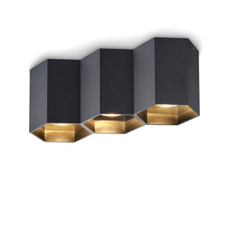 UltraBeam 15 Watt GU10 LED Dimmable Hexagonal Flush Ceiling Spot Lamp, Black, 11cm H x 10.4cm W x 11cm D