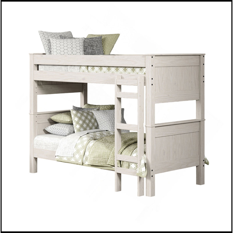 Lit superposé simple contemporain de style rustique divisé en deux et construction en pin, blanc