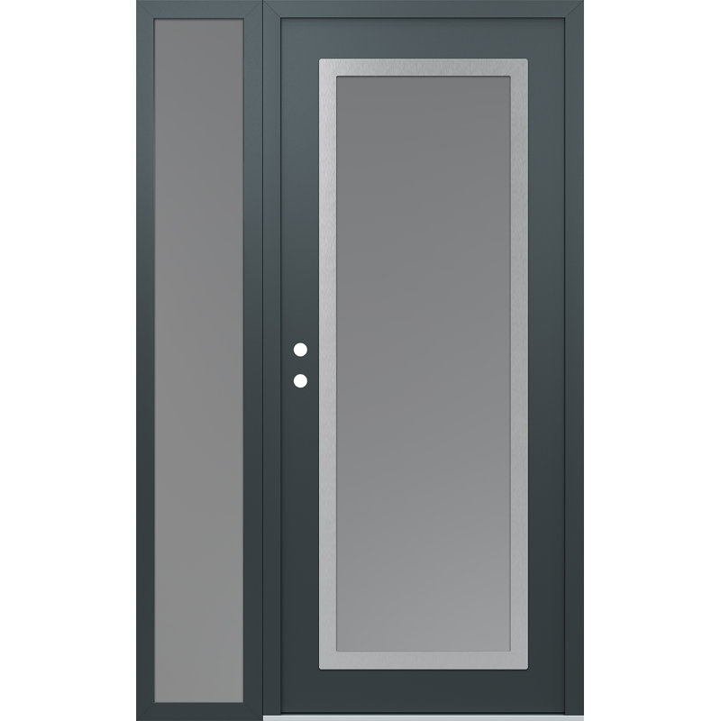 Panneau d'entrée en acier argenté anthracite / anthracite avec panneau latéral pré-monté, L 49,25 po x H 81,69 po, Gelé, Oui