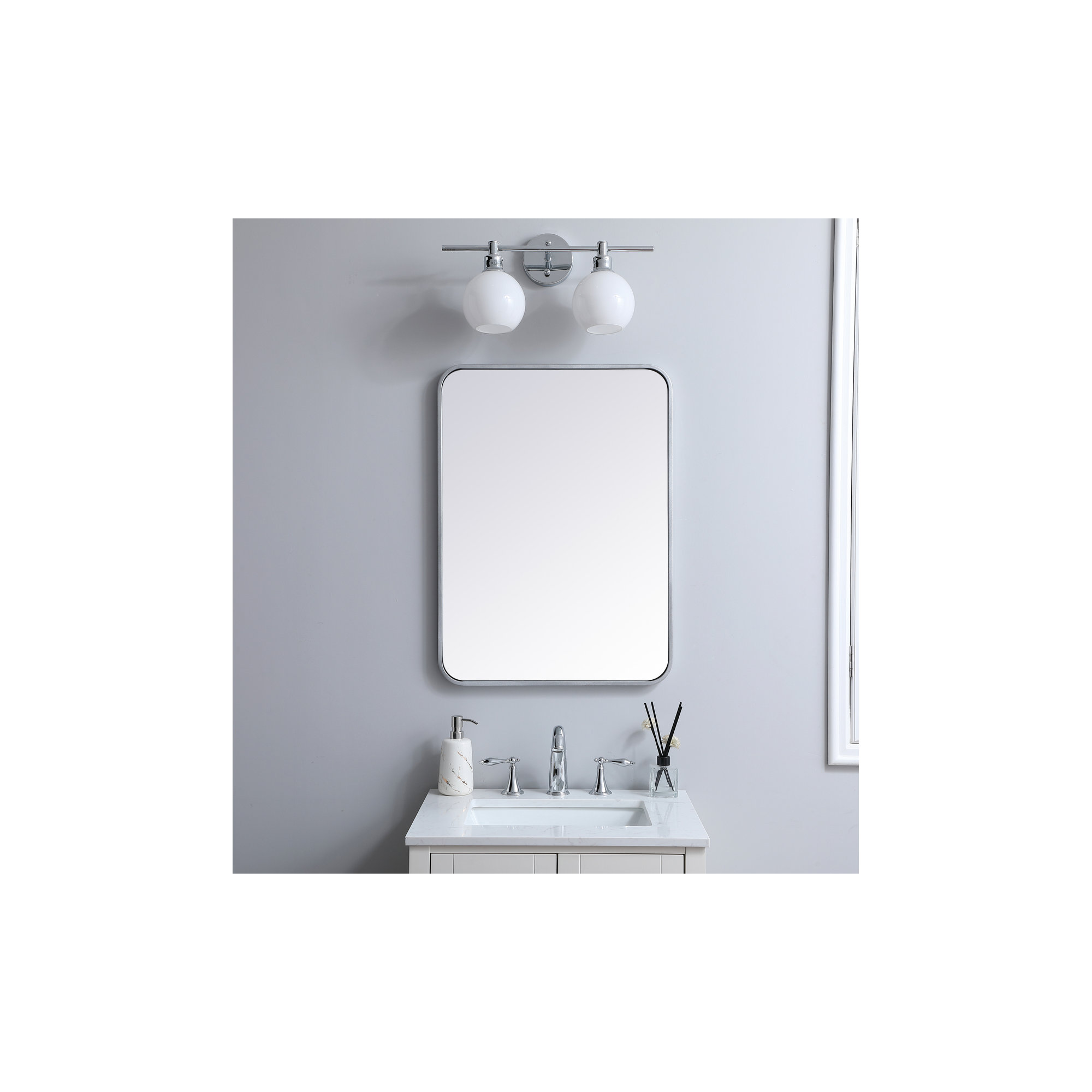Sabine Metal Rounded Rectangle Wall Mirror, 30" x 22", Silver