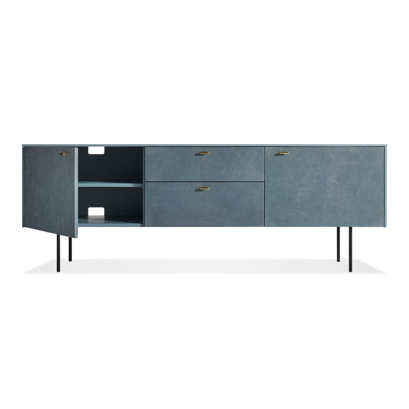 Fable 2 Door / 2 Drawer Console -Leather, Gray Blue
