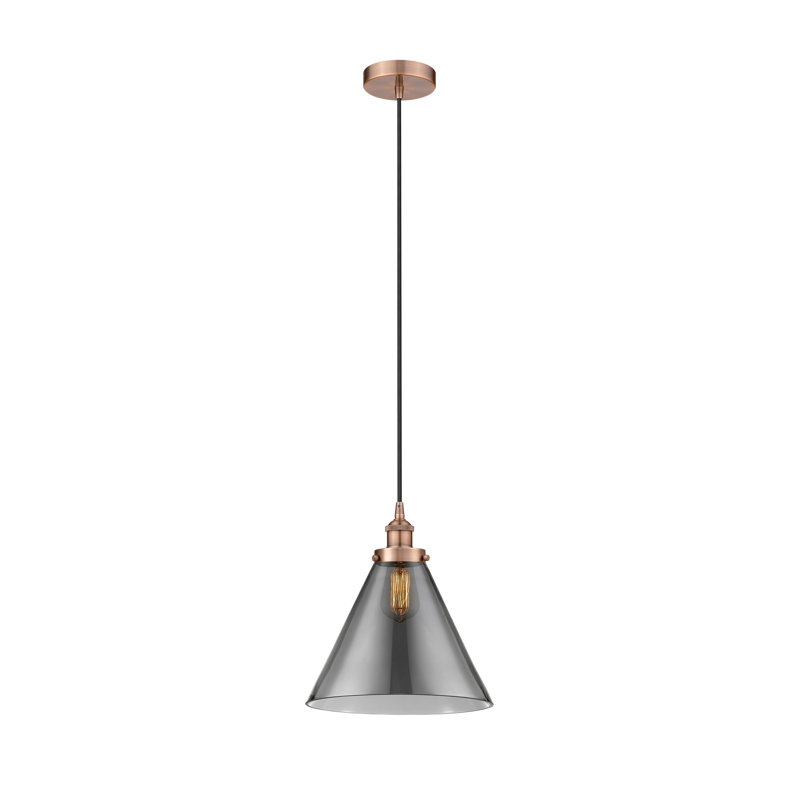 Mini-luminaire suspendu 1 lumière Cone, Plaqué couleur fumée, Cuivre antique