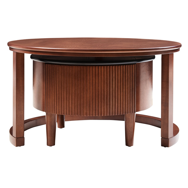 Table basse gigogne ronde noire et noyer, taille 31,5 po, table à économiser de l'espace pour le salon avec tiroir cannelé, deux tons, décor polyvalent