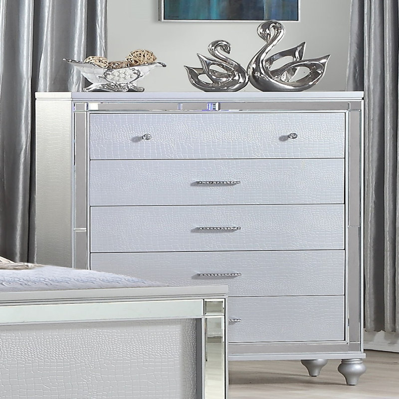 Commode 5 tiroirs Sterling, Argent argent