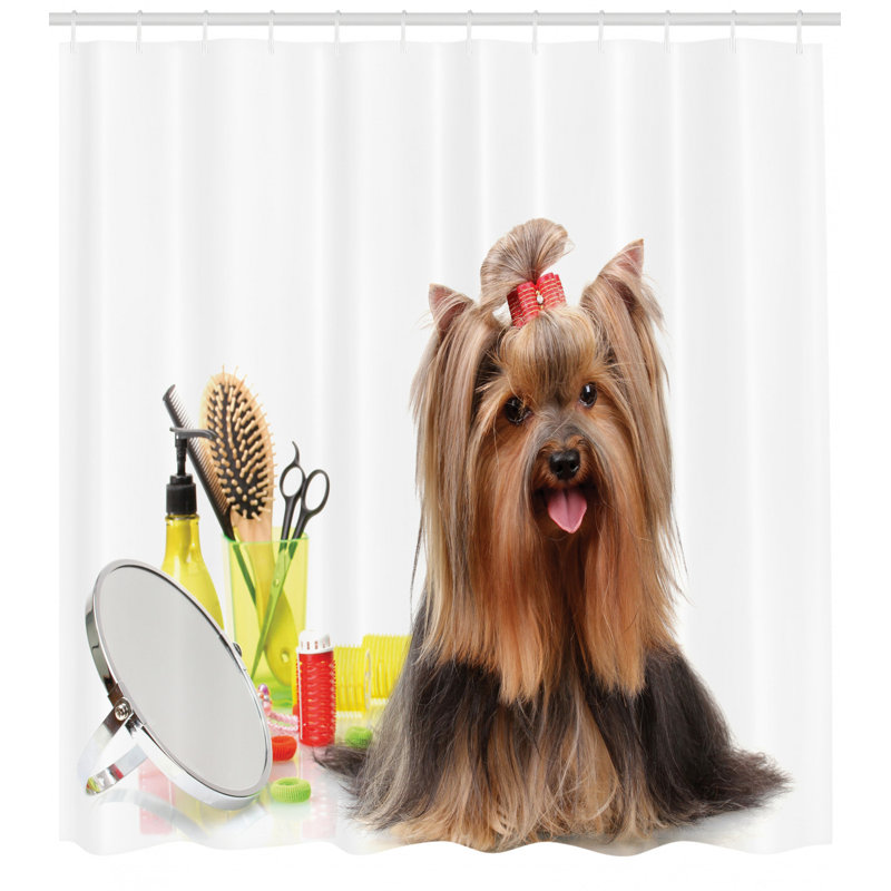 Ensemble de rideau de douche et crochets yorkie, H 84 po x l 69 po