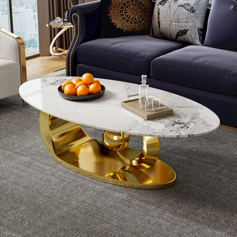 Elegant Luxury Coffee Table - Faux Marble Top with Stainless Steel Base, Gold