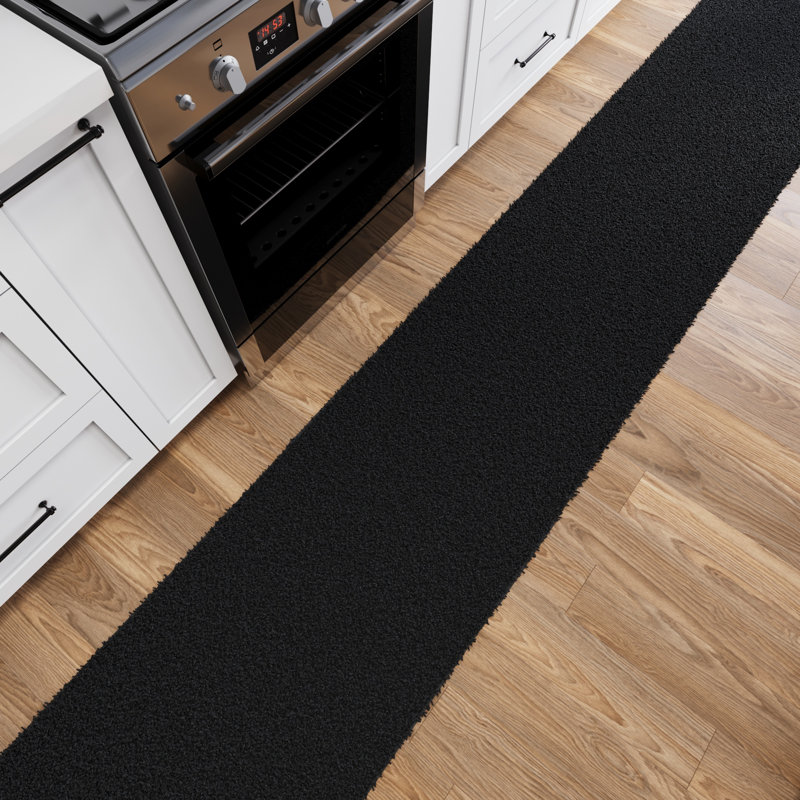 Cozy Plush Non-Slip Rubberback Extra Long Hallway Rug for Bedroom, Living Room, Bathroom, Black, Runner 2' x 29', Black
